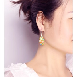 Lettarius Natural Crystal Healing Moon Stone Drop Earrings for Women Colorful Sea Sediment Rock Teardrop Birthstone Quartz Dangle Silver Jewelry