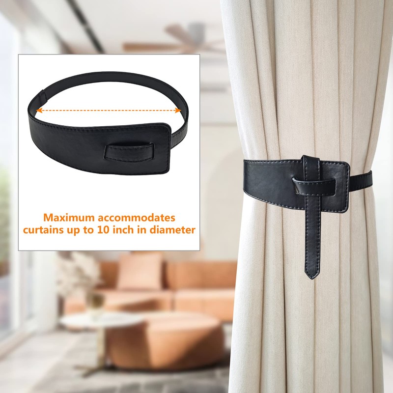 Leather Curtain Tie Backs, 4 Piece Minimalist Leather Drapery Tiebacks,