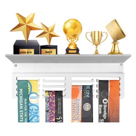 iBobbish Non-Slip White Medal Hanger Display Trophy Shelf,Medal Hanger Display for Wall,Race Medal Display with 4 Rows Upgraded Medal Holder Display for gymanstics,Race,Soccer,Swim