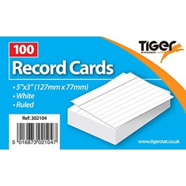1 x 100 Sheet Pack of Record Flash Cards Ruled Study Revision White 5x3"