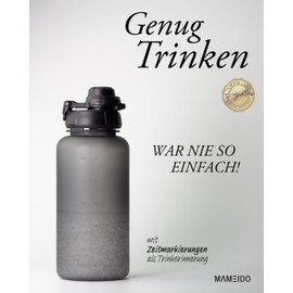 MAMEIDO Drinking Bottle 1 Litre with Straw & Time Marking as Drinking Reminder, Leak-Proof Water Bottle, Sports Bottle, BPA-Free, Gym Water Bottle, Tritan Bottle (Carbon Grey, 1000 ml)