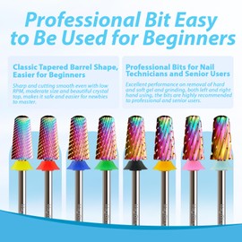MagiBling Cross Cut Tapered Barrel 3/32'' Safety Tungsten Nail Drill Bits, Round Top, Remove Gel Fast, Left Right handed, Suitable for Manicure Pedicure Cuticle Gel Polishing, Grit: Fine.