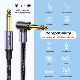 MOSWAG Guitar Cable 3FT, 1/4 Inch Right Angle to Straight, Amp Cord for Bass & Electric Guitar Compatible with Bass, Electric Keyboard, Electric, Amplifier