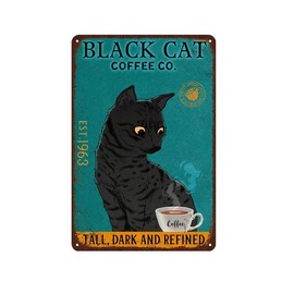 Handmade Aluminum Metal Sign Vintage Home Decor black cat coffee co. tall dark and refined