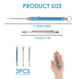 Titanium Toothpicks, 3Pcs Portable Telescopic Metal Toothpick, with Keychain 9g 7.2-11cm ⌀5mm Reusable Fruit Stick for Home Outdoor Camping Travel and Picnic(Gold+Blue+Silver)