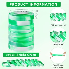 Liliful 50 Pcs Plain Silicone Rubber Bracelets Elastic Rubber Wristbands Blank Colored Bracelet Sports Bands for Stretch Wristband Wrist Bands for Women Men Party Gifts(Green and White)