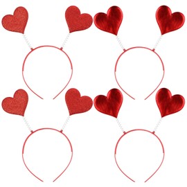 Minkissy Heart Headband 3D Red Glitter Heart Hair Band Hair Band Hair Accessories Photo Props for Valentine's Day Wedding Gift Decoration Pack of 4, red
