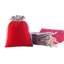 KONMAY Pack of 20 Red Soft Velvet Jewellery Bags with Drawstring, 7 x 9 cm Velvet Bag with Golden Fabric Wedding Party Gift Bag