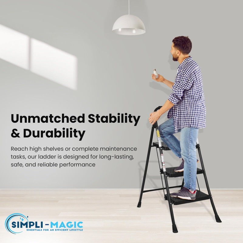 SIMPLI-MAGIC 3-Step Ladder, 800 LBS Capacity Folding Step Stool –