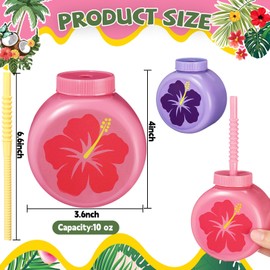 Mifoci 24 Sets Hibiscus Party Favor Cups 10 oz Hawaiian Luau Cups with Straws and Lids Plastic Summer Drink Cups Tropical Flower Cups for Girls Aloha Tiki Beach Birthday Party Supplies, 6 Colors