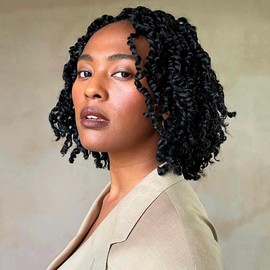 8 Packs Pre-twisted Passion Twist Crochet Hair for Black Women, 8 Inch Passion Twist Hair, Pre-looped Crochet Braids Bohemian Hair Synthetic Braiding Hair Extensions (12Strands/Pack, 1B#)