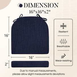 Basic Beyond Chair Cushions for Dining Chairs 4 Pack, Kitchen Chair Cushions with Ties and Non Slip Backing, 16 x 16 inches Chair Pads for Dining Chairs (Navy)