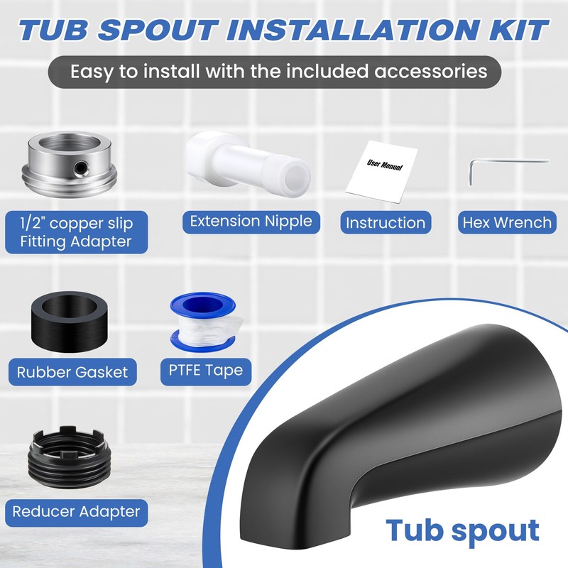 Dreyoo Tub Spout (Universal Fits 1/2" Copper Pipe, 1/2" IPS