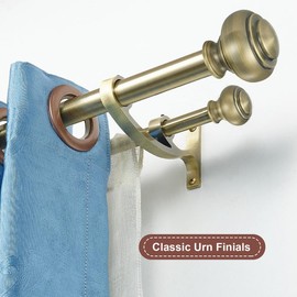 Antique Bronze Double Curtain Rods, Double Curtain Rods for Window 72-144", Telescoping Double Decorative Drapery Rods with Urn Finials, 1-Inch Front and 5/8 Inch Back Double Rod Curtain Rods