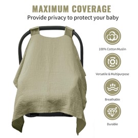 Metplus Muslin Car Seat Cover for Babies - Carseat Stroller Cover Infant Stroller Covers for Boys and Girls, Breathable & Lightweight, Fits Most Strollers & Baby Car Seats
