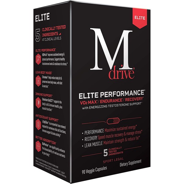 Mdrive Elite for Men - Natural Energizing Booster, Supports Immune Health, Energy, Cardio, VO2Max, Recovery, Stress Relief, Lean Muscle, KSM-66 Ashwagandha, DIM, Cordyceps, Fenugreek, Chromium, 90ct