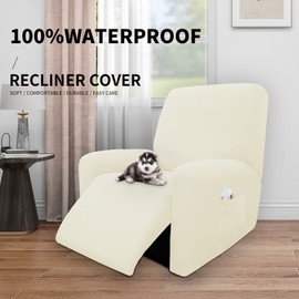 Easy-Going 4 Pieces 100% Dual Waterproof Recliner Cover Stretch Soft Couch Cover for Dogs, Sofa Slipcover for Recliner Couch Leakproof Furniture Protector for Kids, Pets Ivory