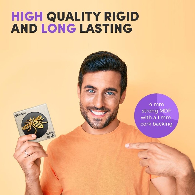 2 x Heart Coasters - 3D Manchester Bee Logo Cork