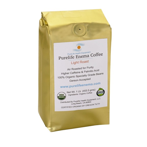 PureLife Enema Coffee - 1 Lb - Mold Free Organic Light"Air" Roast -Ground - Gerson Accepted - Ships Fresh from Purelife Enema