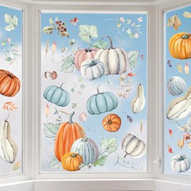 Horaldaily 129 PCS Fall Window Cling Sticker, Thanksgiving Autumn Harvest Watercolor Pumpkin Leaf for Home Party Supplies Shop Window Glass Display Decoration