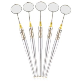 MuskalMed 5 PC Dental Mouth Mirror #5 Front Surface Rhodium Coated Mirror with Gold Titanium Mirror Handle Hollow Handle Cone Socket 9.5mm Stainless Steel Dental Mouth Mirror for Dentist Tool DN-2415