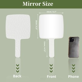 VOCOSTE Hand Mirror with Handle, Square Handheld Mirror, Single-Sided Hand Mirror, Hand Held Mirror Travel Portable Mirror for Women, 6.3" W x 11" L, White