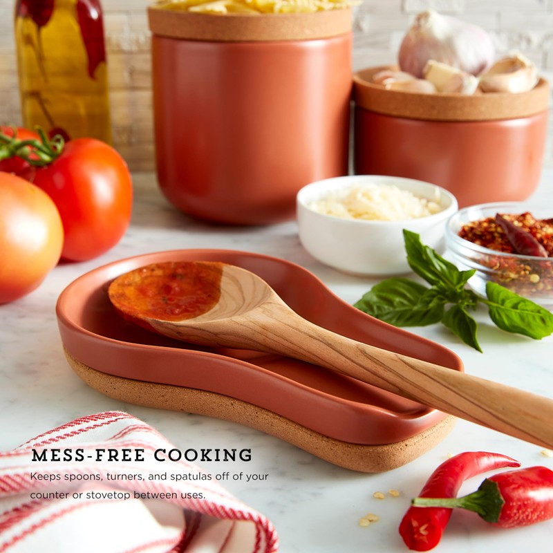 Kamenstein Ceramic and Cork Spoon Rest for Kitchen Counter and