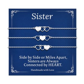 GBTBYS 3 PCS Sister Bracelet Heart Best Friend Matching Friendship Distance Bracelets for Women Bestie Daughter Niece Birthday Gifts