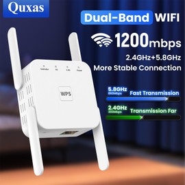 Quxas 1200mbps Universal Ethernet Adapter: Dual-Band WiFi Bridge with Bridge, Client, AP Modes, Converts Wireless to Wired, for PCs, Printers, TVs, Consoles.