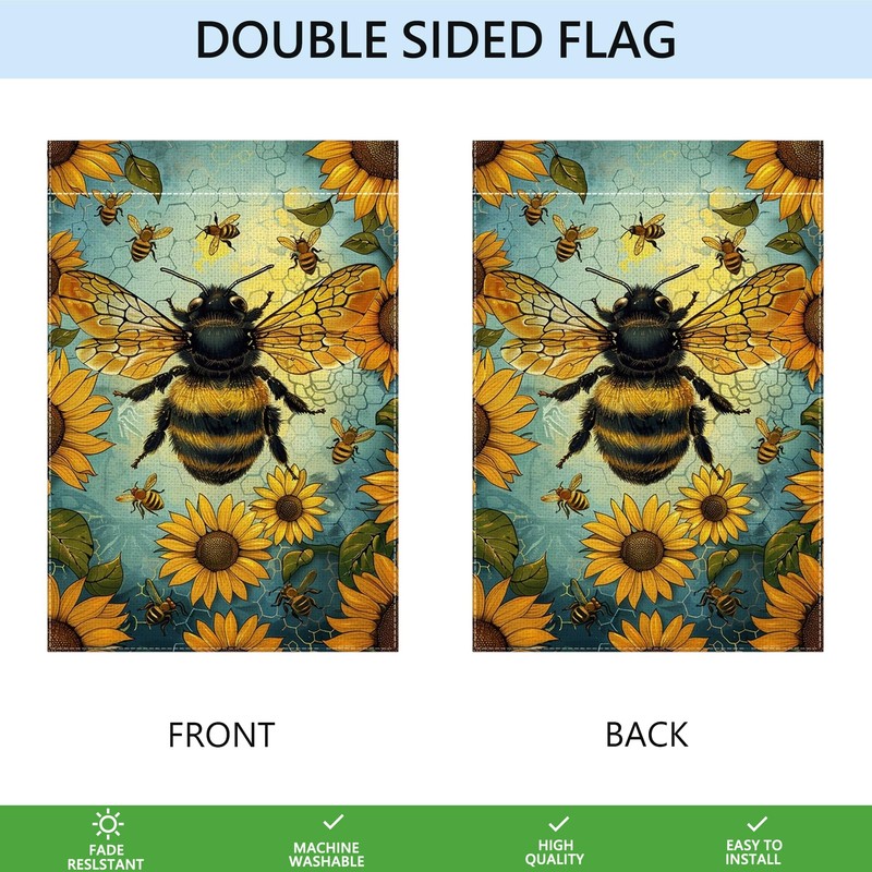 Spring Summer Bee Sunflower Floral Garden Flag 12x18 Inch Double