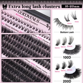 Goddvenus Fluffy Eyelash Clusters Kit Waterproof DIY Lashes Extension Kit Wispy Volume D Curl Cluster Eyelash Extensions Kit Mink Individual Lashes Kits with Bottom Eyelashes (Volume 240pcs D Curl)