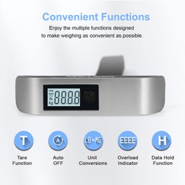 Travel Inspira Luggage Scale, Digital Luggage Scales, Baggage Scale with Backlit LCD Display,110LB / 50KG, Battery Included(Silver)