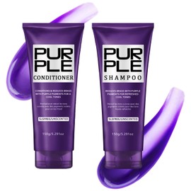 Purple Shampoo and Conditioner Set for Blonde, Silver, Brown, Bleached, Highlighted Hair, Color Treated Hair, Enhance Blonde Tones, Repair Damaged Hair, Adds Stronger Shine Hydration, 2 x 150ml