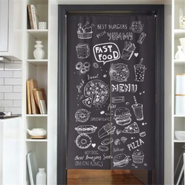 MYRU Japanese Curtain Noren Japanese Curtain for Restaurant Closet Door Entrance Feng Shui Doorway Curtain (Gray Fast Food,33.5 Inches x 59 Inches)