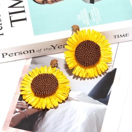 Toeccy Rattan Earrings for Women Sunflower Drop Earrings Boho Earrings Bohemian Statement Earrings Jewellery Gift for Women Summer Beach, Raffia, metal
