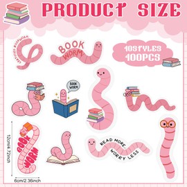 Ctosree 100 Pcs Pink Worm Bookmarks Bulk Cute Glitter Gummy Holographic Book Worm Bookmark for Book Lovers Bookworm Fun Readers Adults Teacher Funny Gift Bookish Party Favors