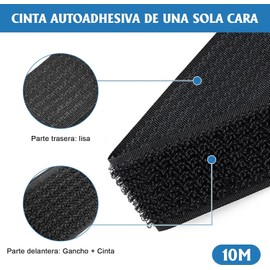 2pcs Cinta Adhesiva de Gancho y Bucle - Tiras Ajustables Reutilizables con Hebillas Organizador de Cables para Gestión Segura Tiras de Nailon Autoadhesivas y No Adhesivas -length 20 m