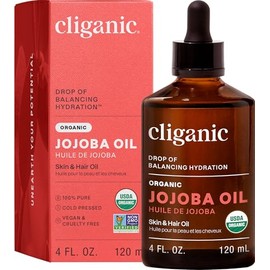 Cliganic  Aceite de Jojoba Orgánico  100 Puro, Prensado en Frío  120 ml (4 fl. oz.)  USDA Organic  Hidratante para Piel, Cabello y Rostro  Vegano...  