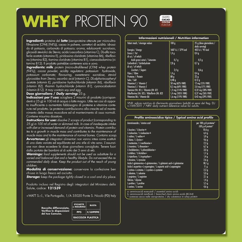 + Watt Whey Protein 90 Proteins del Siero del Latte