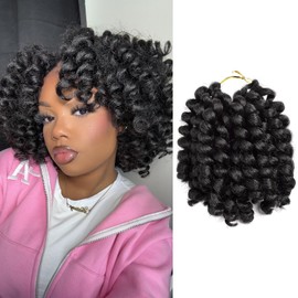 Toyotress Wand Curl Crochet Hair - 6 Inch 6 Packs Jet Black Jamaican Bounce Crochet Hair, Short Bob Curly Crochet Braids Bouncy Curls Synthetic Braiding Hair Extensions (6 Inch, #1-6P)