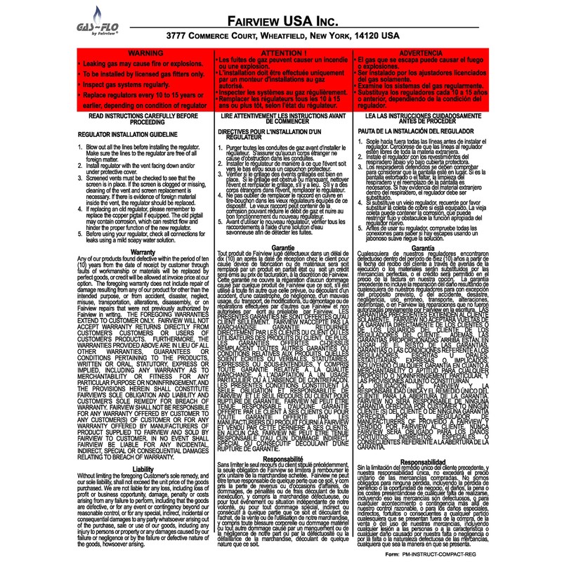 Fairview GR-9148C Compact First Stage High Pressure Propane Regulator