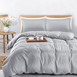 MOONLIGHT20015 Silver Duvet Cover King Size - 3 Piece, with Button Closure, Soft Double Brushed King Duvet Cover Set 1 Duvet Cover 104x90 inches and 2 Pillow Shams