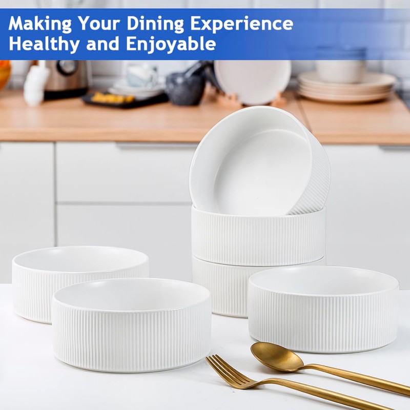 Jeffbaubl Cereal Bowls Set of 6, 6 Inch Ceramic Soup
