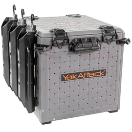 YakAttack BlackPak Pro 13" x 13" Fishing Crate with 3 Rod Holders - Battleship Grey | Compact Tackle Storage Box & Gear Organizer for Kayaks | Lightweight, Durable & Customizable Marine Accessory