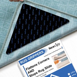 NewUgly Pack of 4 Carpet Non-Slip Underlay, Carpet Tapes for Hardwood Floors, Reusable, Washable Grippers for Carpet, Carpet Stoppers Make the Corner Flat, Gripper Carpet Corners