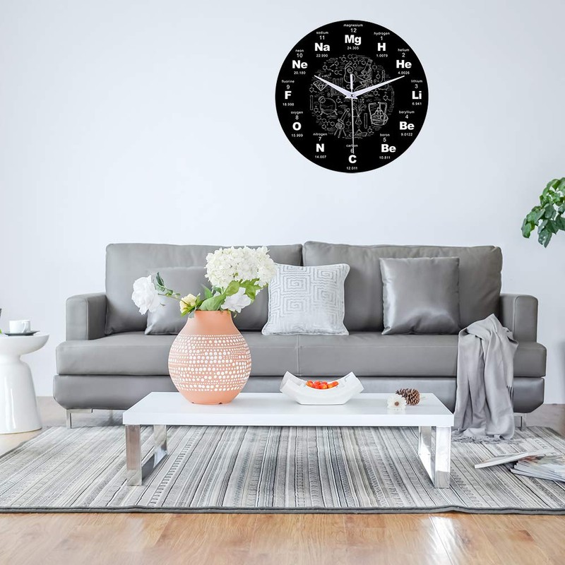 ONEVER Modern Wall Clock with Chemistry Science Periodic Table Rounded
