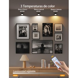 2 Pack Negro Lámpara de pared LED Interior, 3 colores y 3 niveles de brillo, El brillo se puede ajustar,control táctil y remoto, temporizador, carga USB, 360° rotación, para estudio lectura