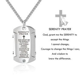 Generic God Grant me the Serenity to Accept the Things I Cannot Change Necklace Diamond Dog Tag Pendant,Courage To Change The Things I Can Jewelry for Birthday Christmas (Silver)