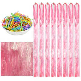 Hair Tinsel Extensions Kit Colorful Glitter Tinsel Hair Heat Resistant Sparkling Fairy Hair Accessories for Women Kids Girls (Light Pink, 42 Inch-8 Pcs)