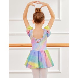 Arshiner Girls Ruffle Sleeve Ballet Leotard Dance Dress Outfit with Shiny Skirt